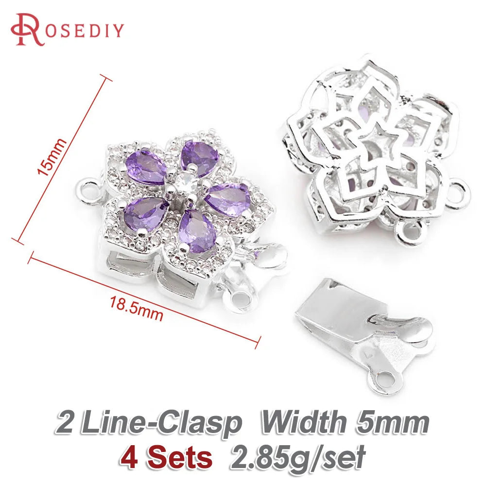 4 Sets Full Size 21x15MM 18K Gold Color Brass Zircon Flower Necklaces Connect Clasps High Quality Diy Jewelry Making Supplies