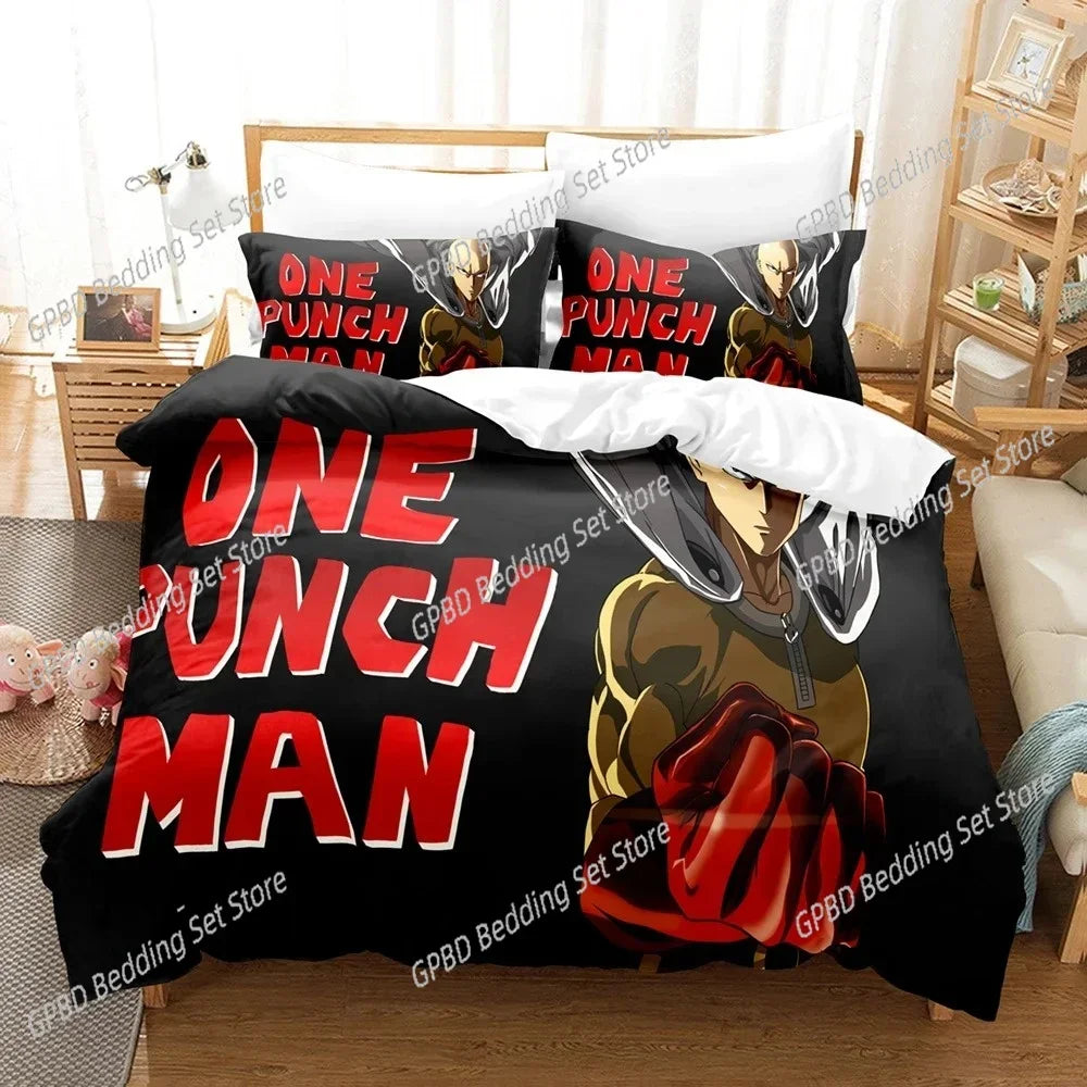 3D Anime Duvet One Punch Man Comfortable Duvet Quilt Cover Pillowcase Bedding Set Children Bedroom Decoration Home Textile