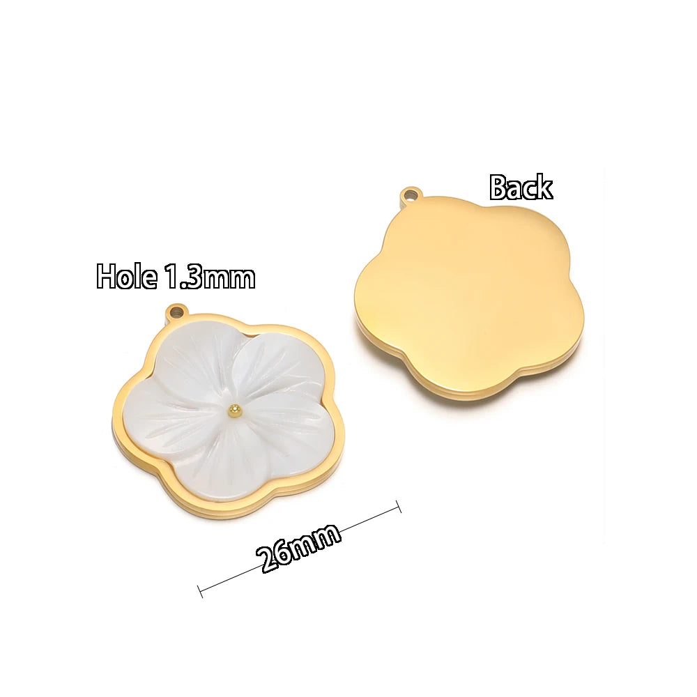 3pcs Stainless Steel Flowers Flat White Shell Charms for DIY Women Jewelry Necklace Findings Earrings Pendant Making Supplies