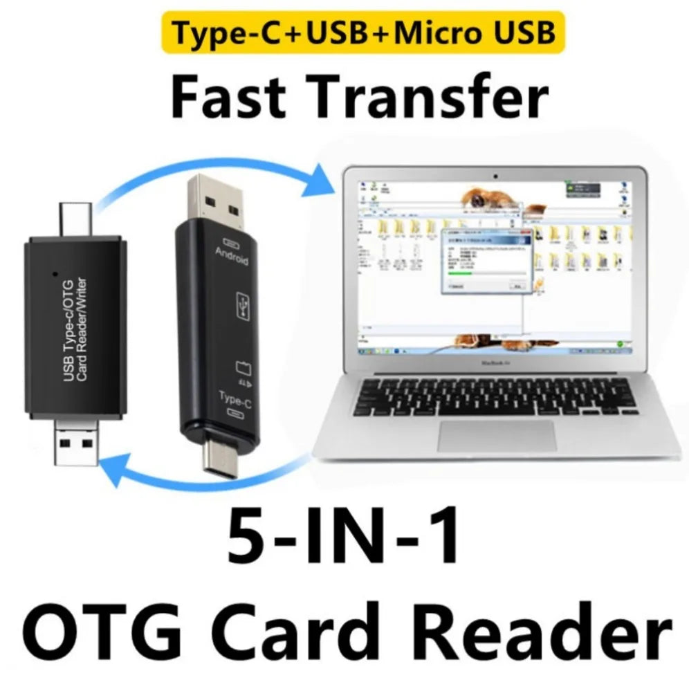 5 in 1 OTG Type C Card Reader USB 2.0 SD/TF Mirco SD Smart Memory Flash Drive Adapter for Mobile Phone PC Laptop Accessories