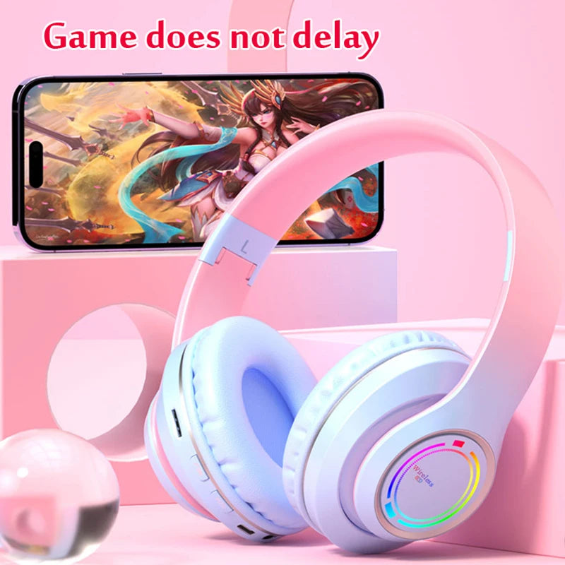 Wireless Bluetooth Headphones Multi-color Light Headsets with Microphone can be Inserted SD Card HIFi Stereo Earphone