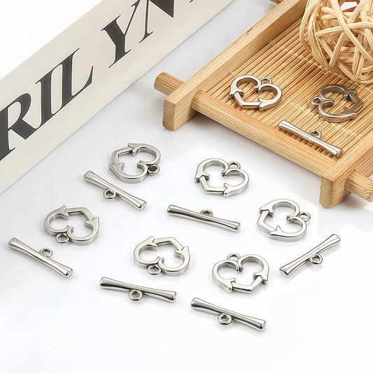 2 Sets Stainless Steel OT Clasp Heart Toggle Clasps Buckle Connector for Necklaces Bracelets Hook DIY Jewelry Making Accessories