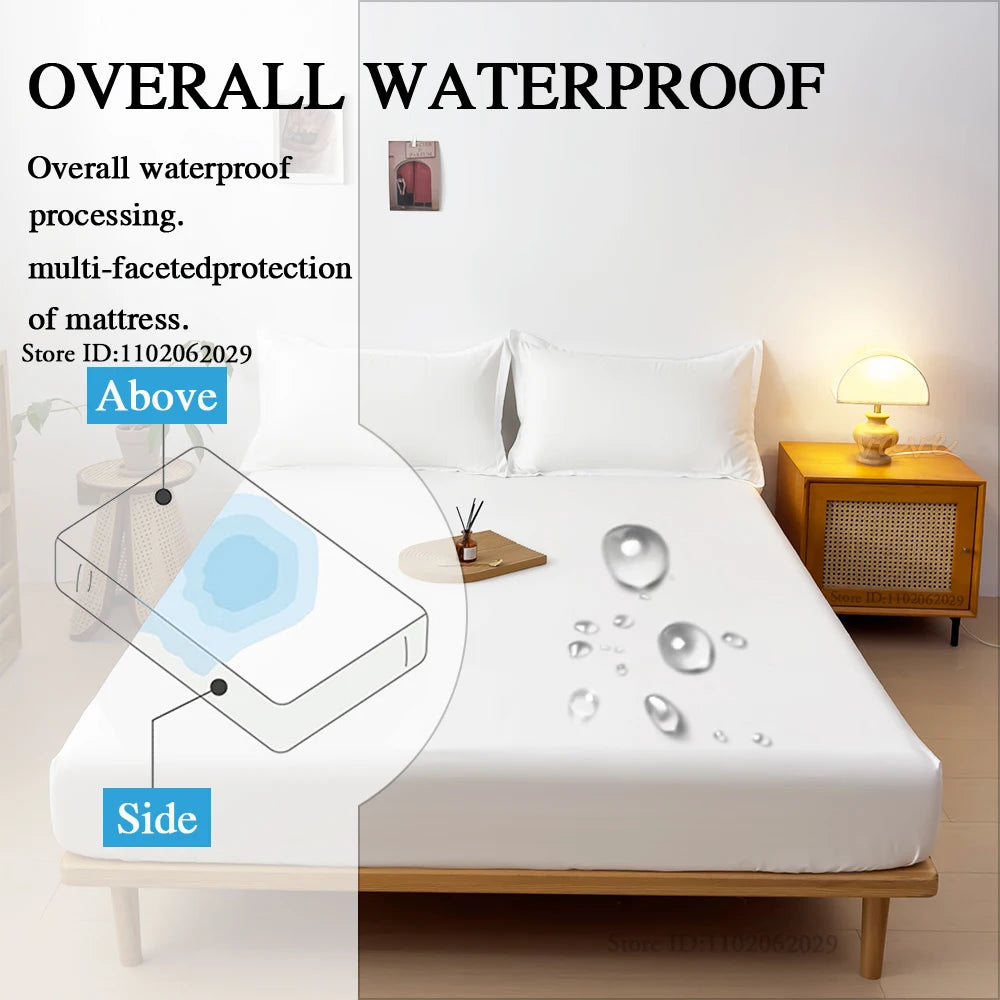 Waterproof Mattress Cover Bed Fitted Sheet Throw Mattress Bedspread Protector Pads Single/Double/King/Queen Full Size Gray/White