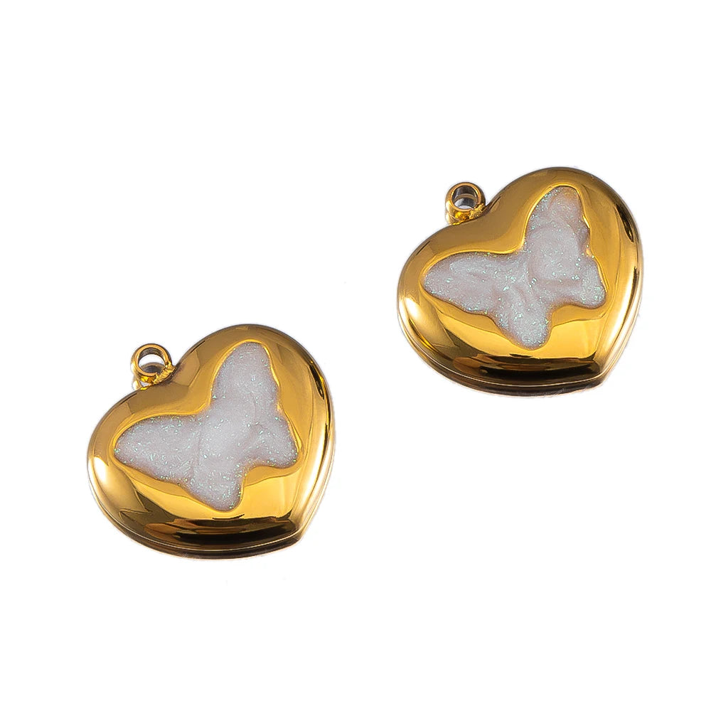2pcs Enamel Butterfly Lava Love Heart Charms 304 Stainless Steel Pendant Base Crystal Bead DIY Jewelry Making Earrings Necklaces