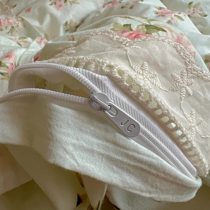 Washed Cotton Duvet Cover Sets Single/Queen/king Flower Printed Bedding Set Princess Style e housse de couette 220x240 with Lace