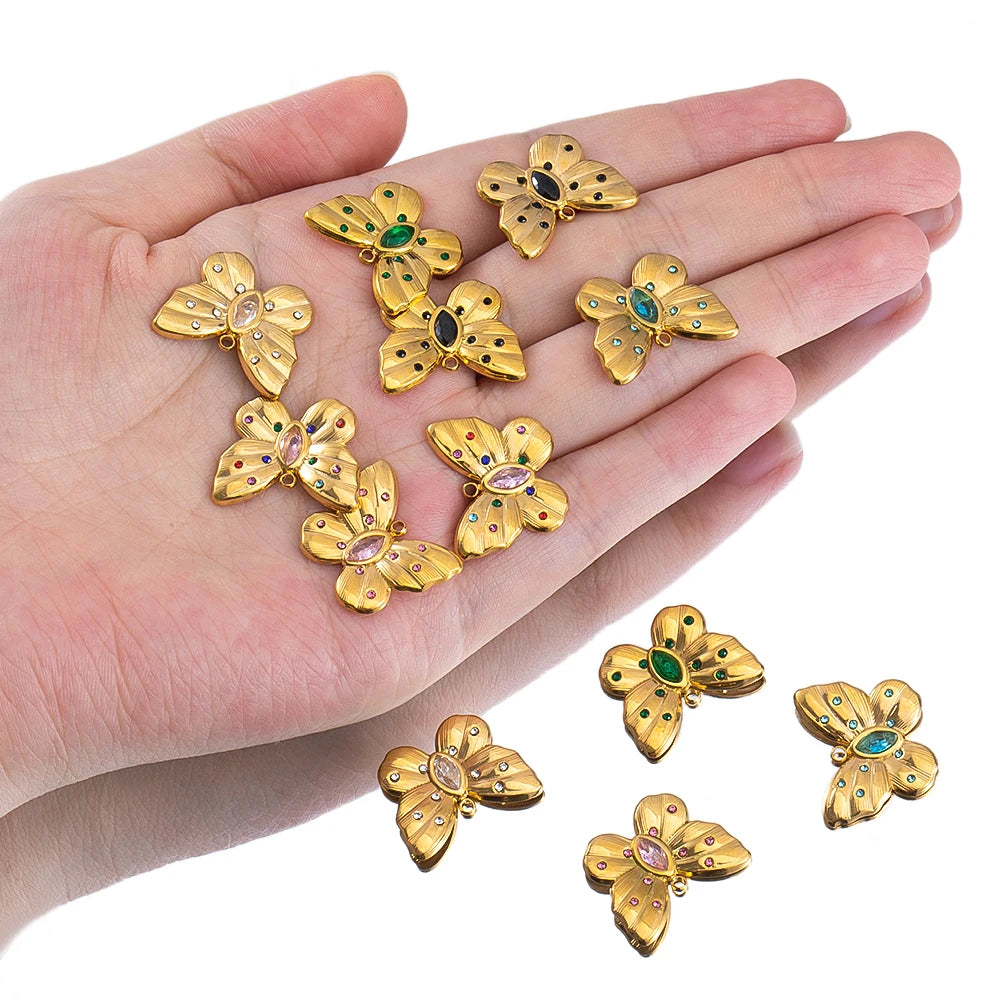 2pcs Enamel Butterfly Lava Love Heart Charms 304 Stainless Steel Pendant Base Crystal Bead DIY Jewelry Making Earrings Necklaces