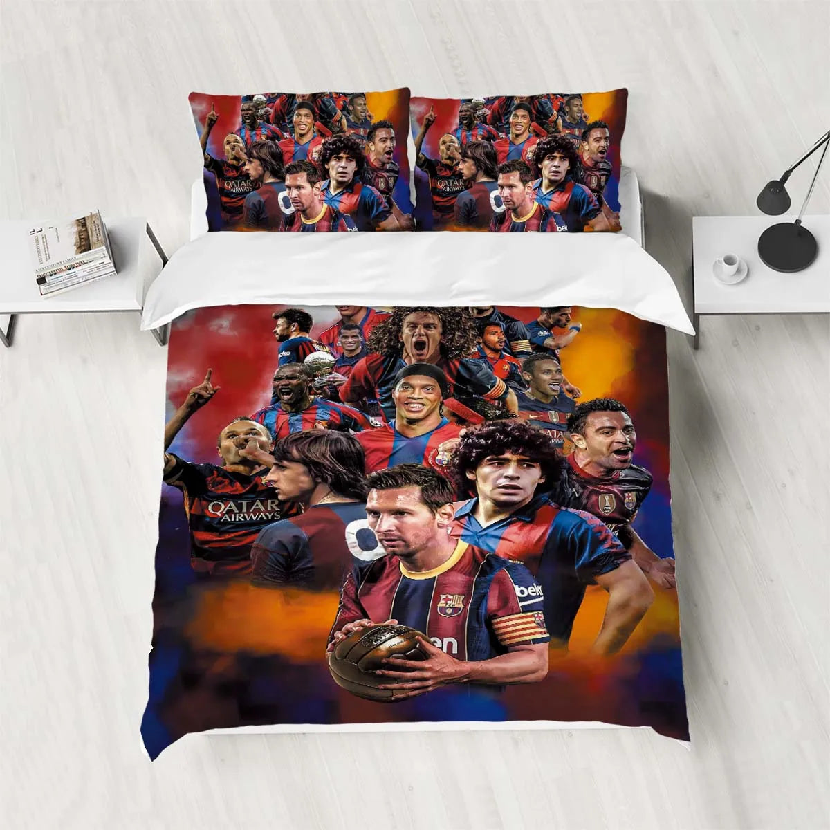 3-Piece Love Football Star Pattern Printed Set (1 duvet cover+2 pillowcases, no core) Soft and Comfortable Bedding Set