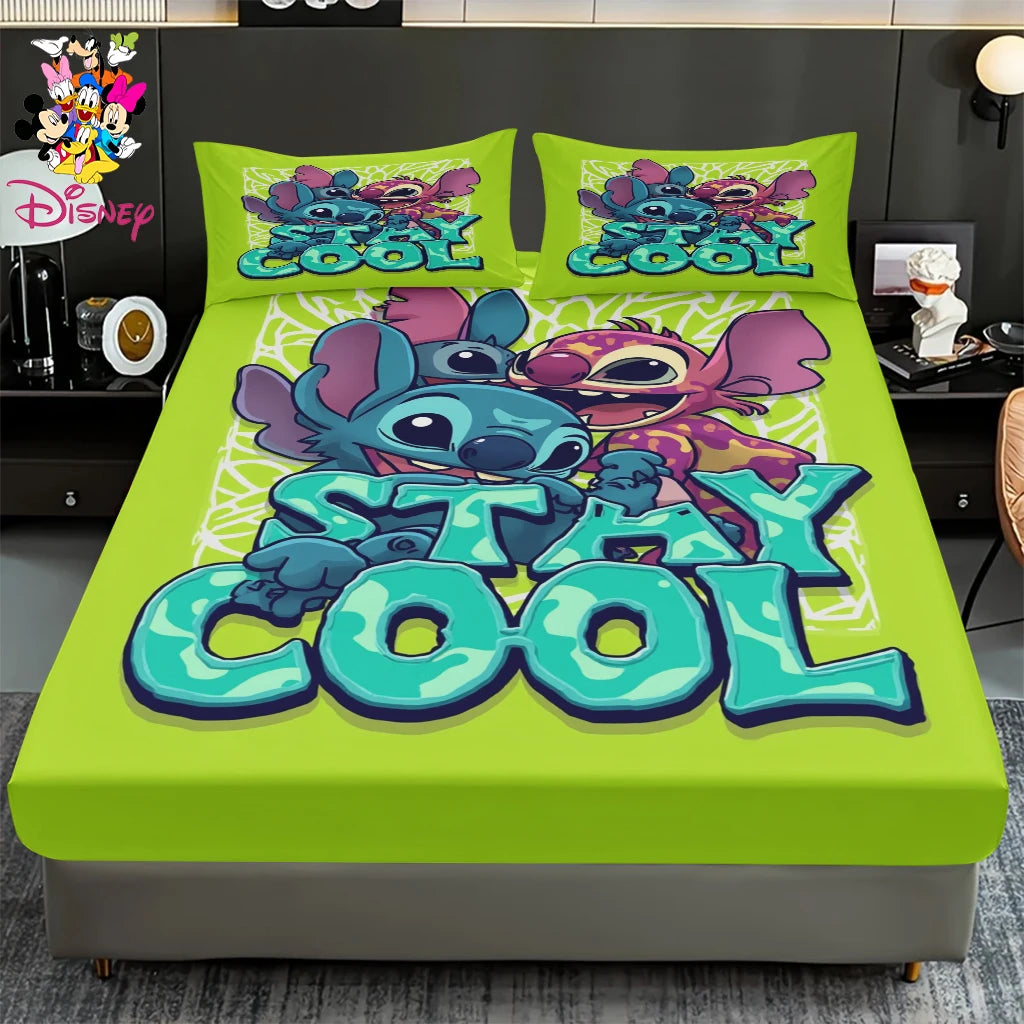 2/3pcs Disney Stitch Chef Fitted Sheet Set 100% Polyester Skin-Friendly & Breathable Bedding Comfortable Cute Soft