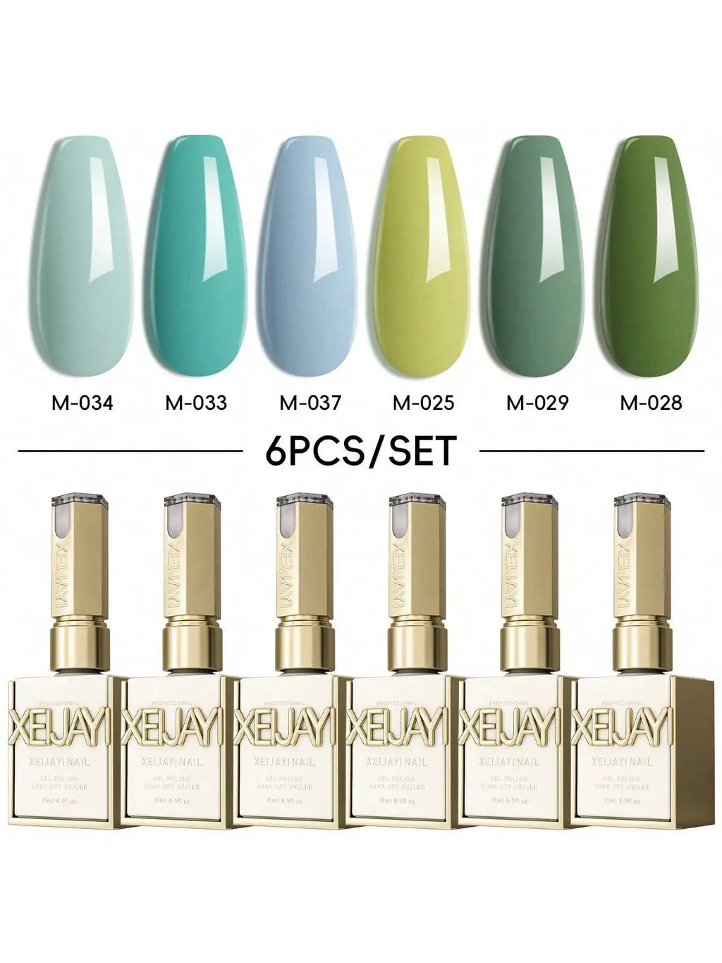 2025 New 6-Color Green Nail Gel Set - Brightening UV/LED Gel Polish Kit for Nail Salons