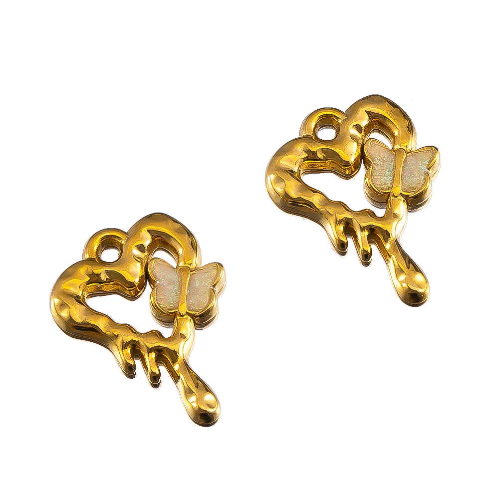 2pcs Enamel Butterfly Lava Love Heart Charms 304 Stainless Steel Pendant Base Crystal Bead DIY Jewelry Making Earrings Necklaces