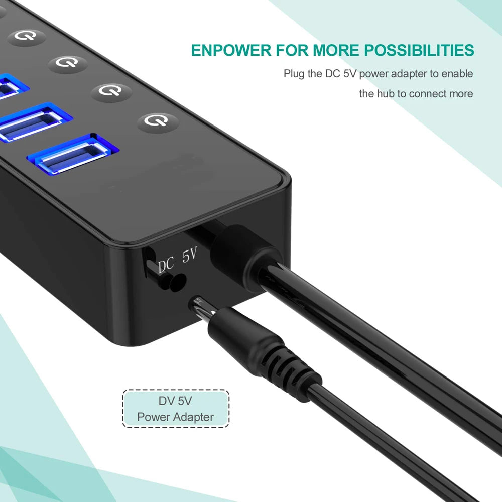 USB 3.0 HUB Multi 5Gbps High Speed 7+1 Adapter Mobile Phone Charging Port USB Splitter For Laptop Adapter Computer Accessories