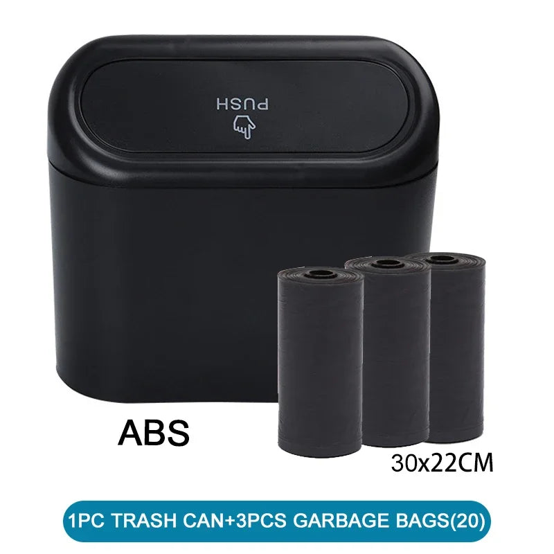 Universal Car Clamshell Trash Bin Hanging Vehicle Garbage Dust Case Storage Box Black Square Pressing Trash Can Accessories