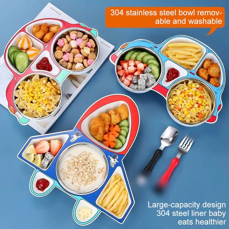 1PCS Children Airplane Dinner Plate 304 Stainless Steel Children Dishes Fruit Salad Tableware Kids Divided Plates Kitchen Stuff