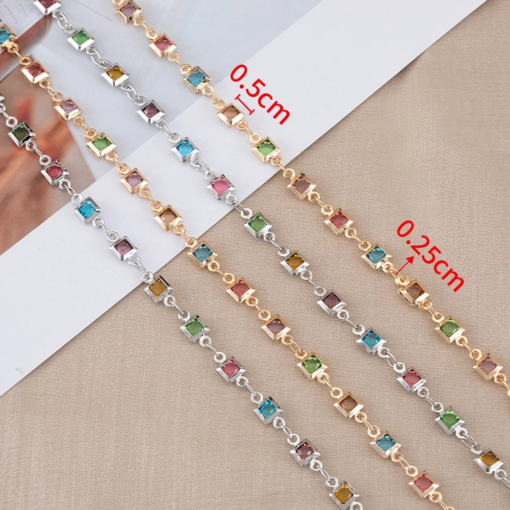1 Meter Bohemian Square Crystal Bead Copper Chain for DIY Necklace Bracelet Jewelry Making Supplies