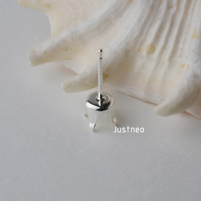 Solid 925 Sterling Silver Snaptite Stud Earring Post 4 Prongs Snap in Setting for Round Stones and Crystals ,1pair