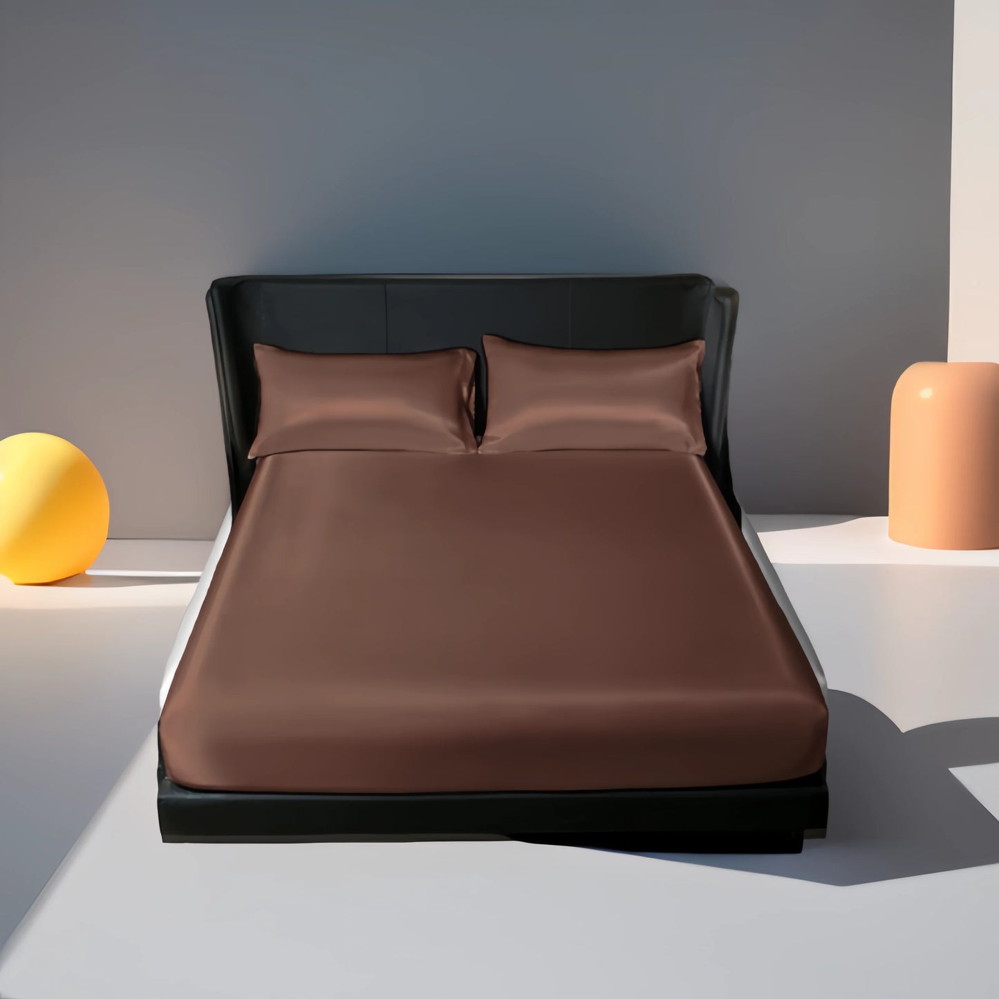 Kuup 3pc Satin luxury Solid Color Bed Fitted Sheet and Pillowcase Upscale Adjustable Mattress Covers 4 Corners With Elastic Band