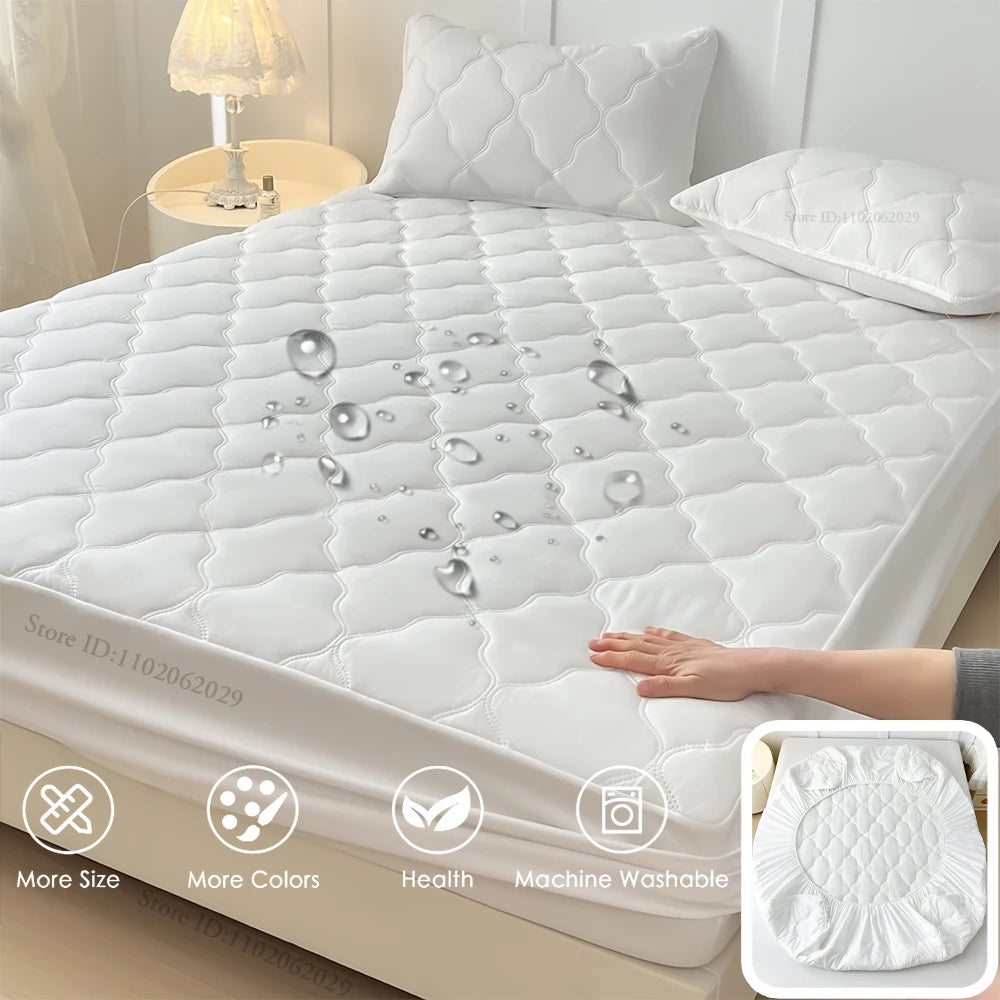 Waterproof Fitted Bed Sheets, Mattress Pads Soft Microfiber Breathable Bedspreads Cover Protector for Single/Double/King/Queen