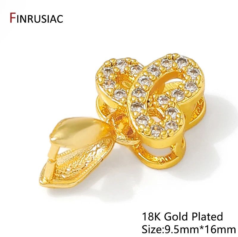 18K Gold Plated Brass With Zircon Jewellery Bail Clasps For Necklace Making,Pendant Pinch bail For DIY Jewelry Making Supplies