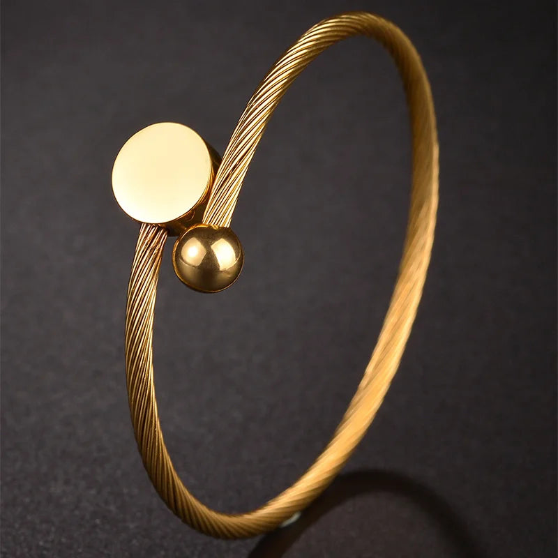 Fashion 2023 New Gold Color Star Charm Bangle For Women Stainless Steel Flower Circle Bracelet Girl Party Jewelry Gift