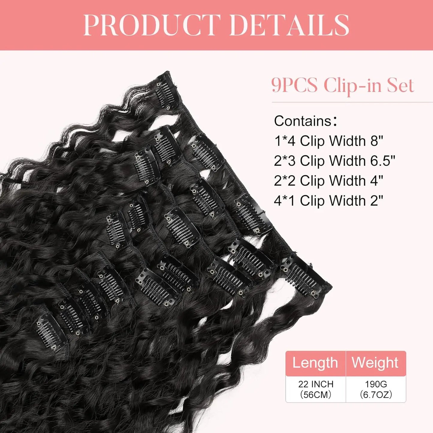 9PCS 22 Inch Curly Clip In Hair Extensions