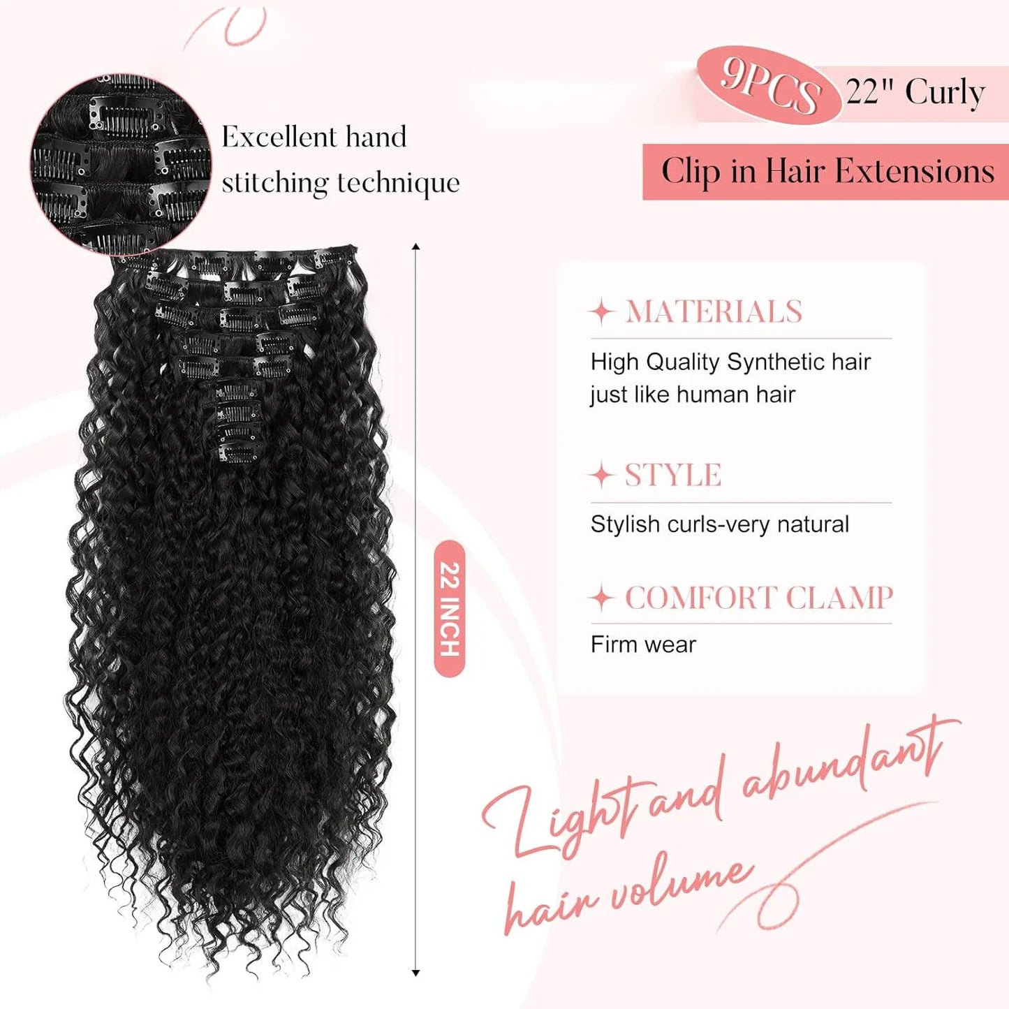9PCS 22 Inch Curly Clip In Hair Extensions