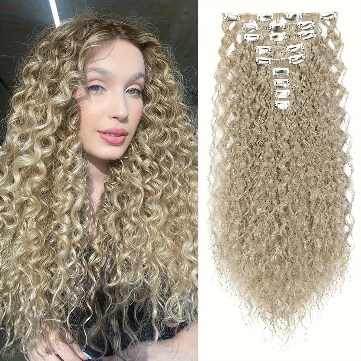 9PCS 22 Inch Curly Clip In Hair Extensions