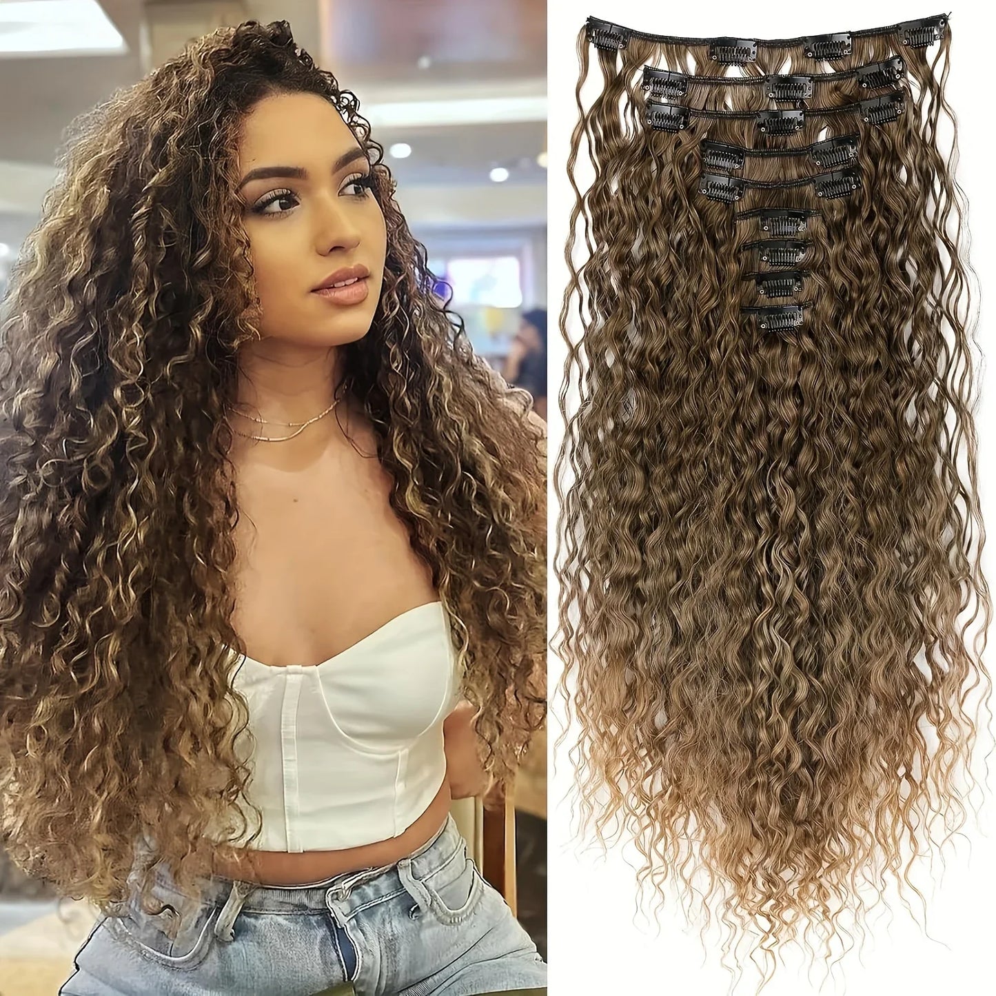 9PCS 22 Inch Curly Clip In Hair Extensions