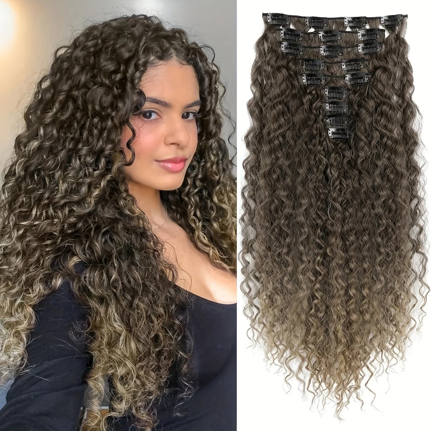 9PCS 22 Inch Curly Clip In Hair Extensions