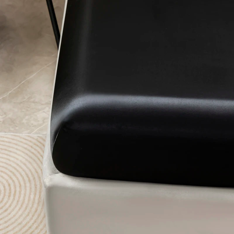 Kuup 3pc Satin luxury Solid Color Bed Fitted Sheet and Pillowcase Upscale Adjustable Mattress Covers 4 Corners With Elastic Band