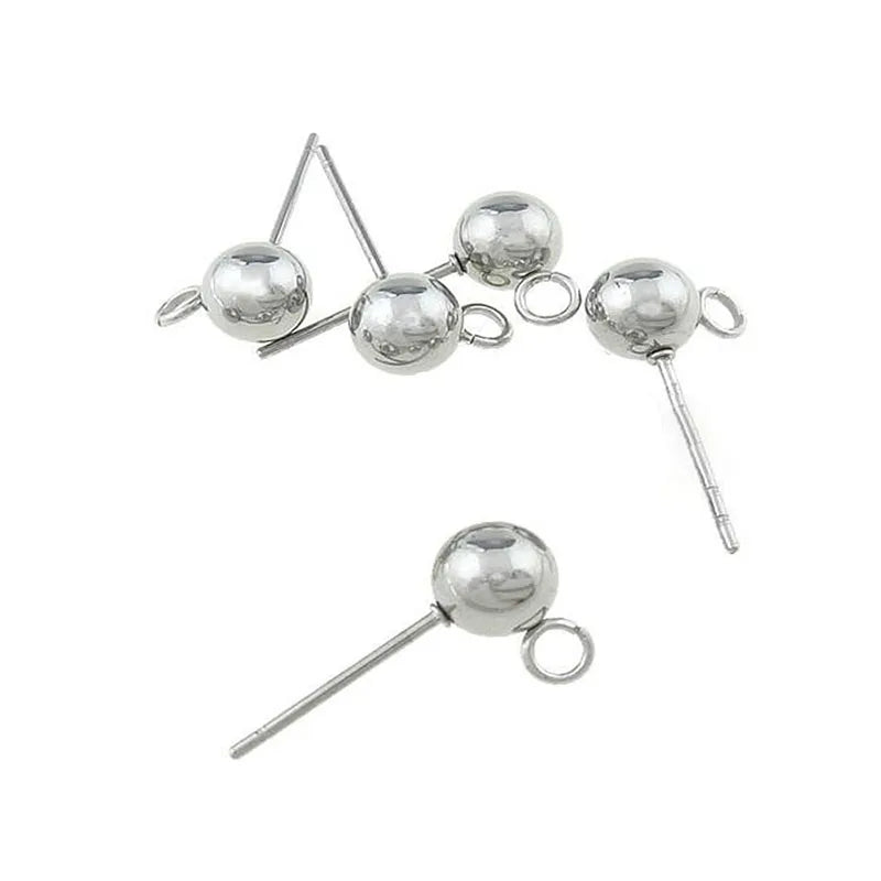 20Pcs Stainless Steel 3/4/5/6/8mm Round Ball Stud Earrings Post With Loops For DIY Earrings Accessories Jewelry Making Findings
