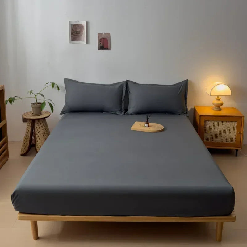 3pcs Cotton Fitted Bed Sheet Set (1 Fitted Sheet + 2 Pillowcases) Breathable Soft Mattress Cover with Pillow Cover Bedding Set