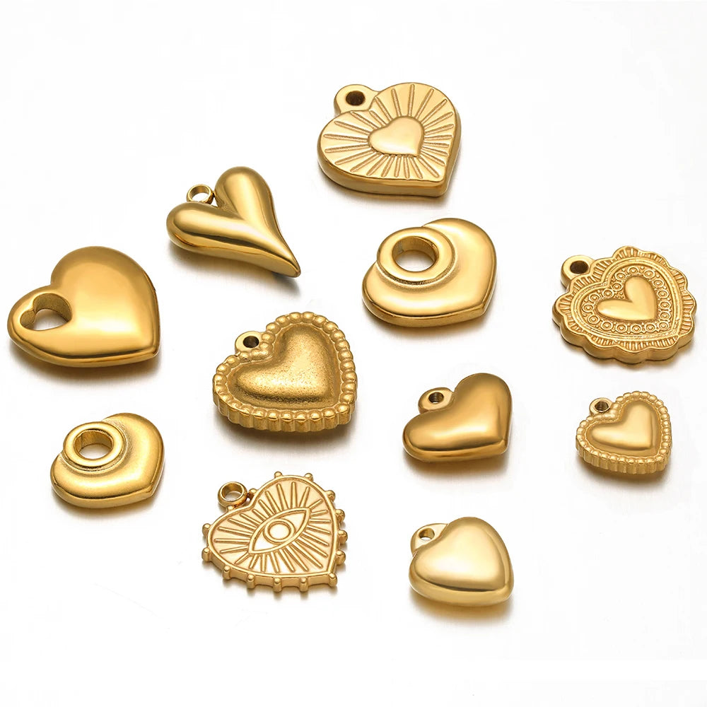 5pcs 18K Gold Stainless Steel Exquisite Heart Pendants Necklace Charms for DIY Women Jewelry Making Bracelet Earrings Findings