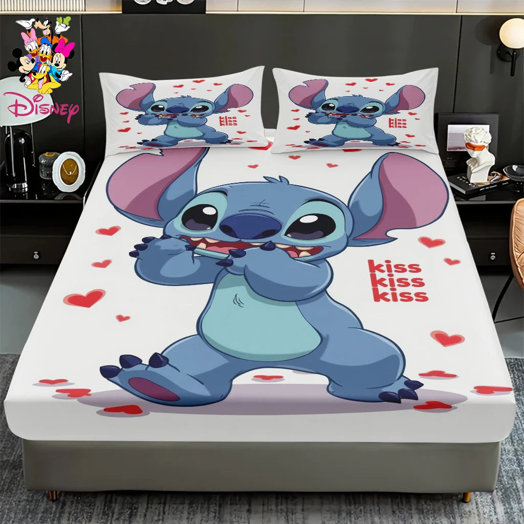 2/3pcs Disney Stitch Chef Fitted Sheet Set 100% Polyester Skin-Friendly & Breathable Bedding Comfortable Cute Soft