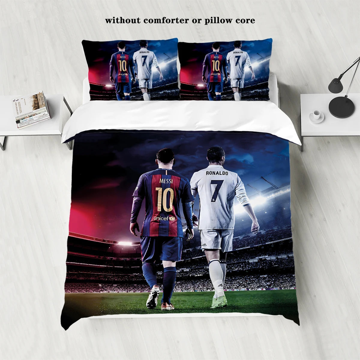3-Piece Love Football Star Pattern Printed Set (1 duvet cover+2 pillowcases, no core) Soft and Comfortable Bedding Set
