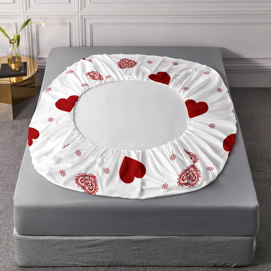 4pcs heart symbol brushed Fitted sheet+flat sheet+pillowcase set skin friendly breathable Queen Size Flat bed sheet Pillowcases