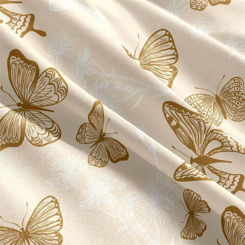 4pcs Butterfly brushed Fitted sheet+flat sheet+pillowcase set skin friendly breathable Queen Size Flat bed sheet Pillowcases