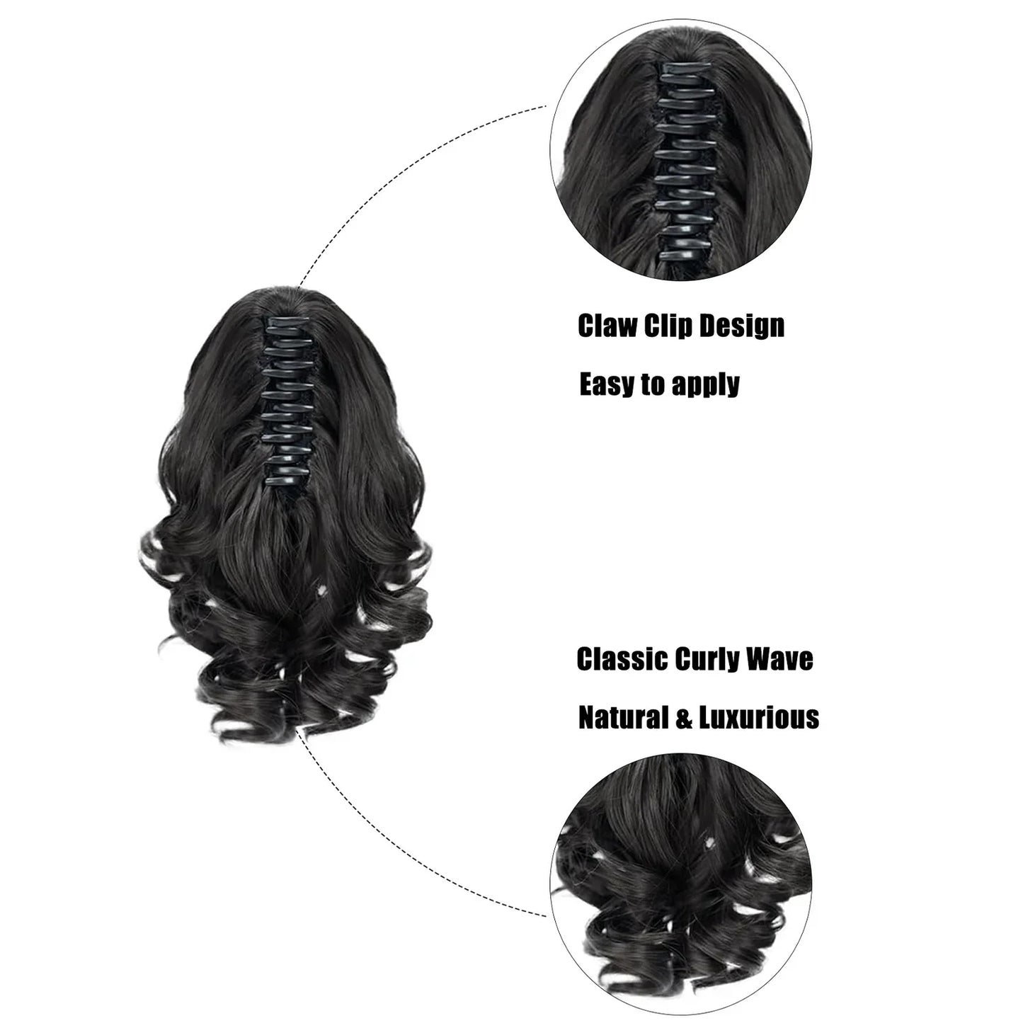 Black Hair Extensions Ponytail 10 Inch Claw Clip