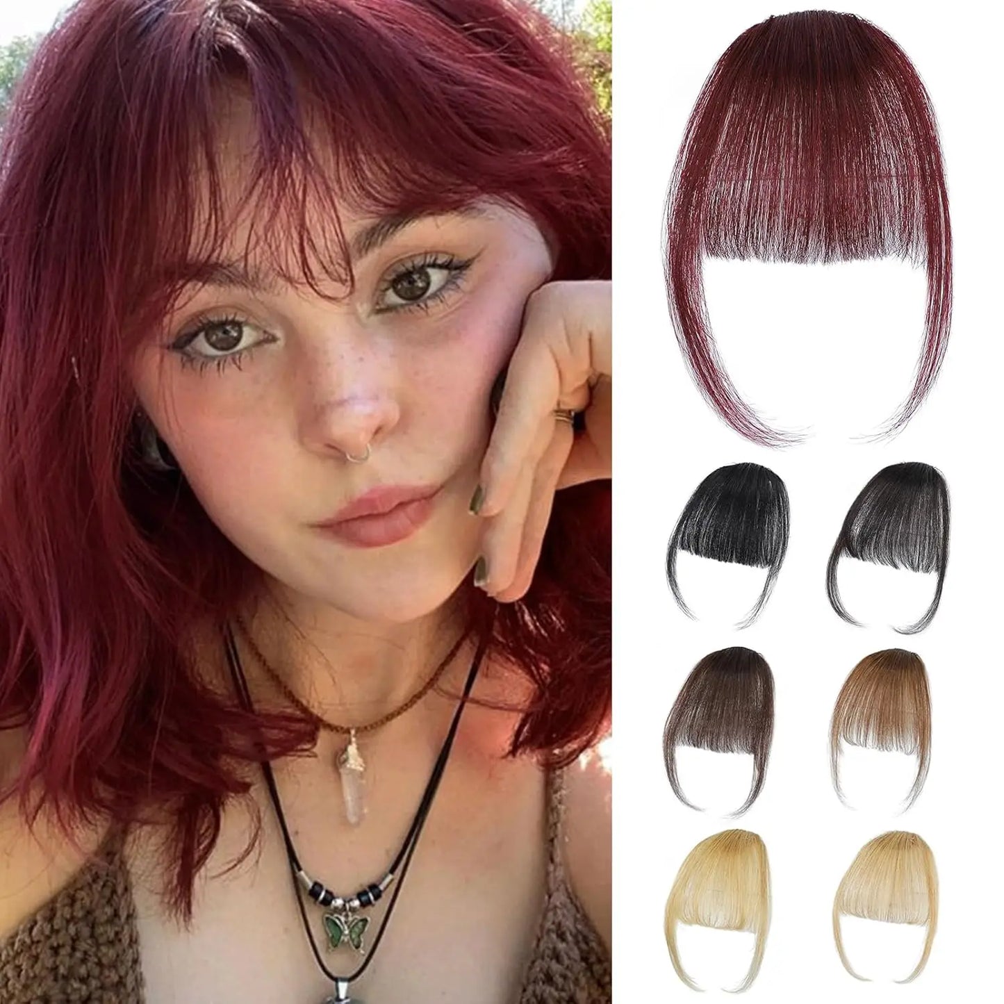 Burgundy Clip In Bangs 100% Real Human Hair Extensions