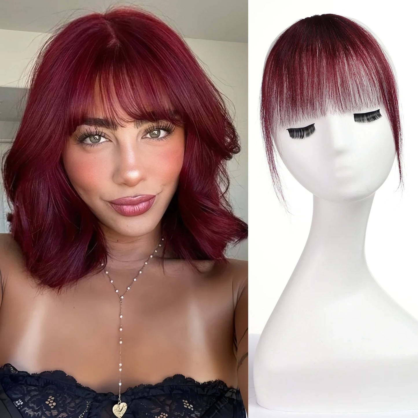 Burgundy Clip In Bangs 100% Real Human Hair Extensions