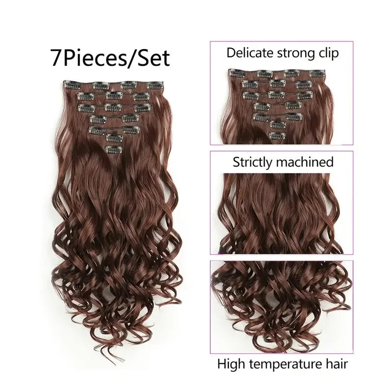 Clip In Hair Extensions 7 PCS 22 Inch Wavy Curly Synthetic Hair Pieces