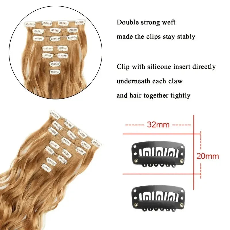 Clip In Hair Extensions 7 PCS 22 Inch Wavy Curly Synthetic Hair Pieces