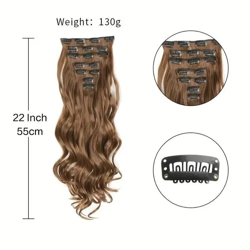 Clip In Hair Extensions 7 PCS 22 Inch Wavy Curly Synthetic Hair Pieces