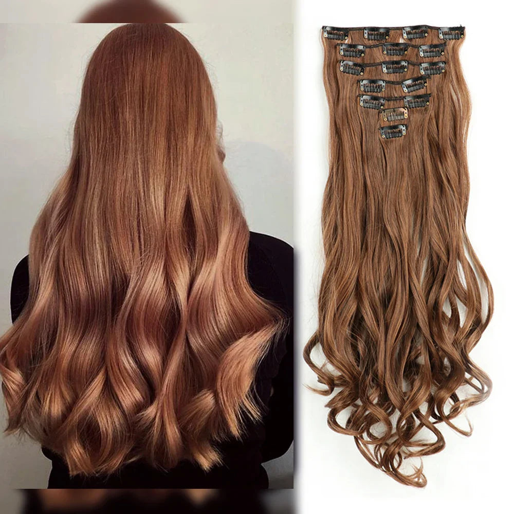 Clip In Hair Extensions 7 PCS 22 Inch Wavy Curly Synthetic Hair Pieces