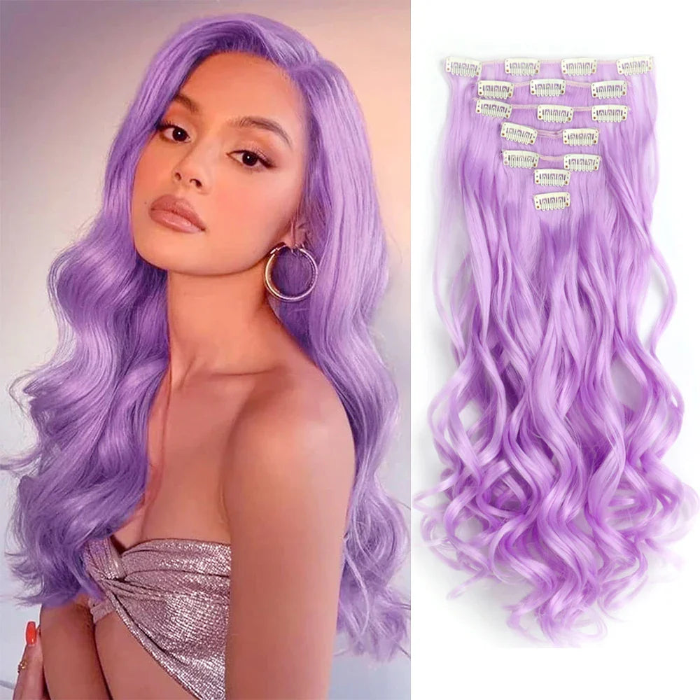Clip In Hair Extensions 7 PCS 22 Inch Wavy Curly Synthetic Hair Pieces