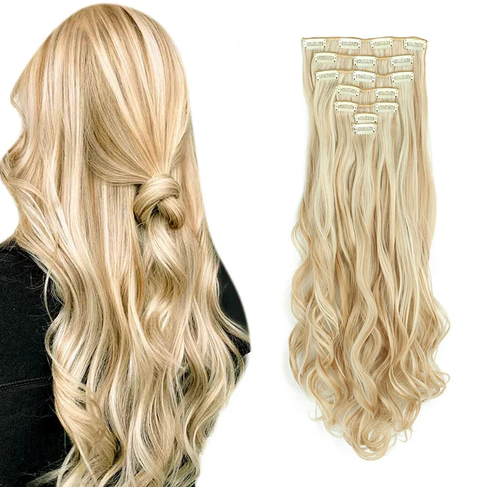Clip In Hair Extensions 7 PCS 22 Inch Wavy Curly Synthetic Hair Pieces