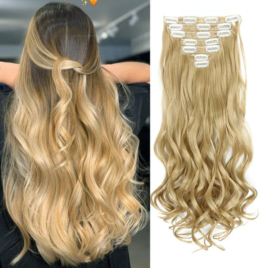 Clip In Hair Extensions 7 PCS 22 Inch Wavy Curly Synthetic Hair Pieces