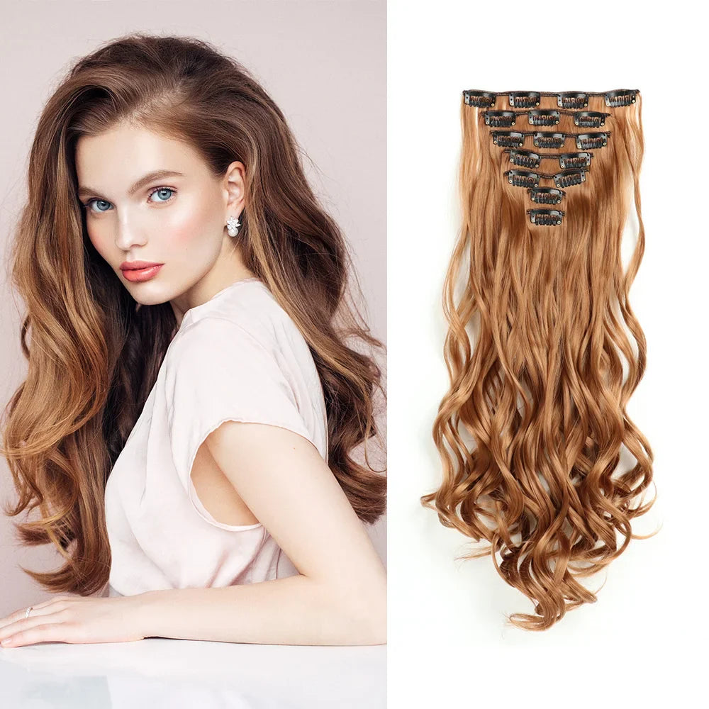 Clip In Hair Extensions 7 PCS 22 Inch Wavy Curly Synthetic Hair Pieces