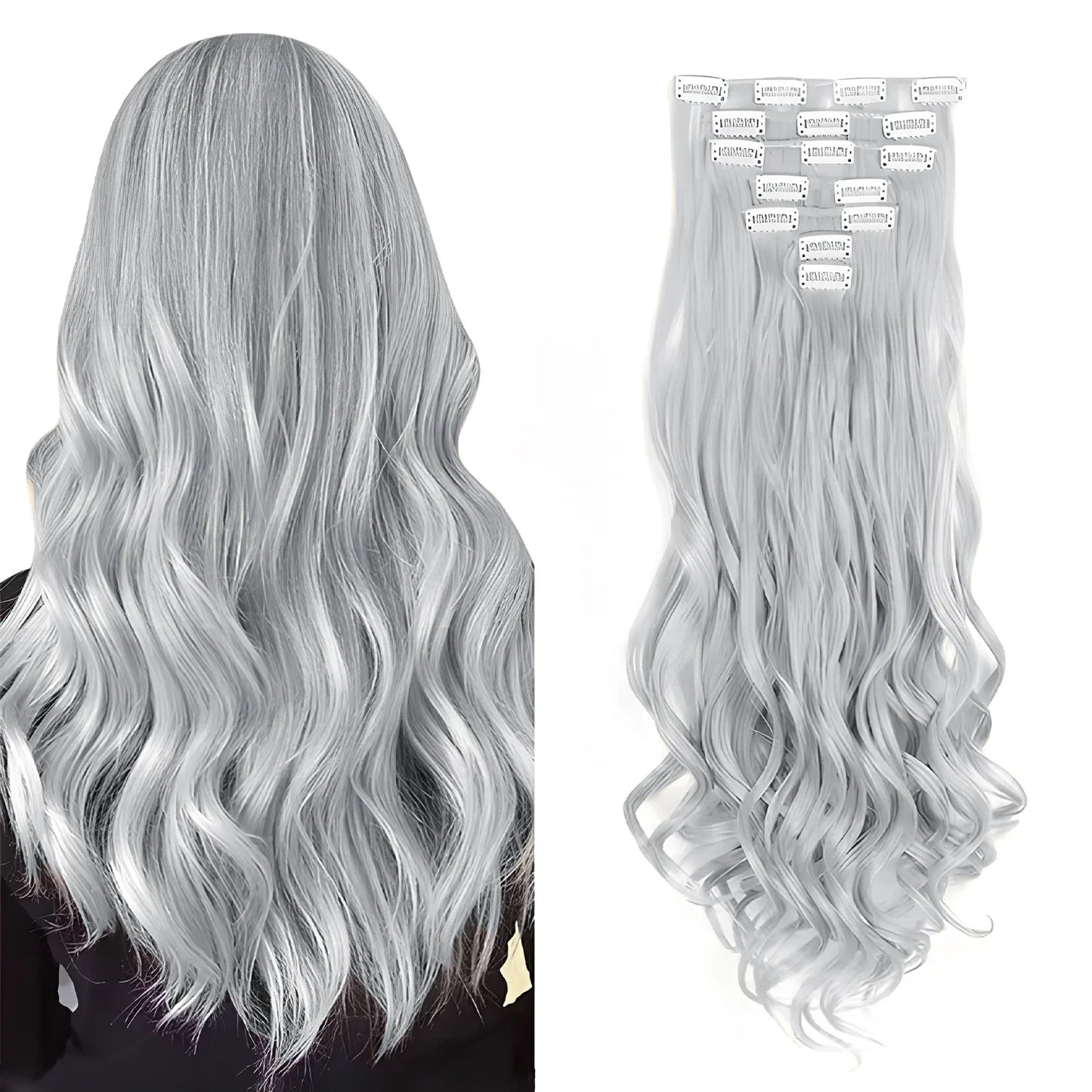 Clip In Hair Extensions 7 PCS 22 Inch Wavy Curly Synthetic Hair Pieces