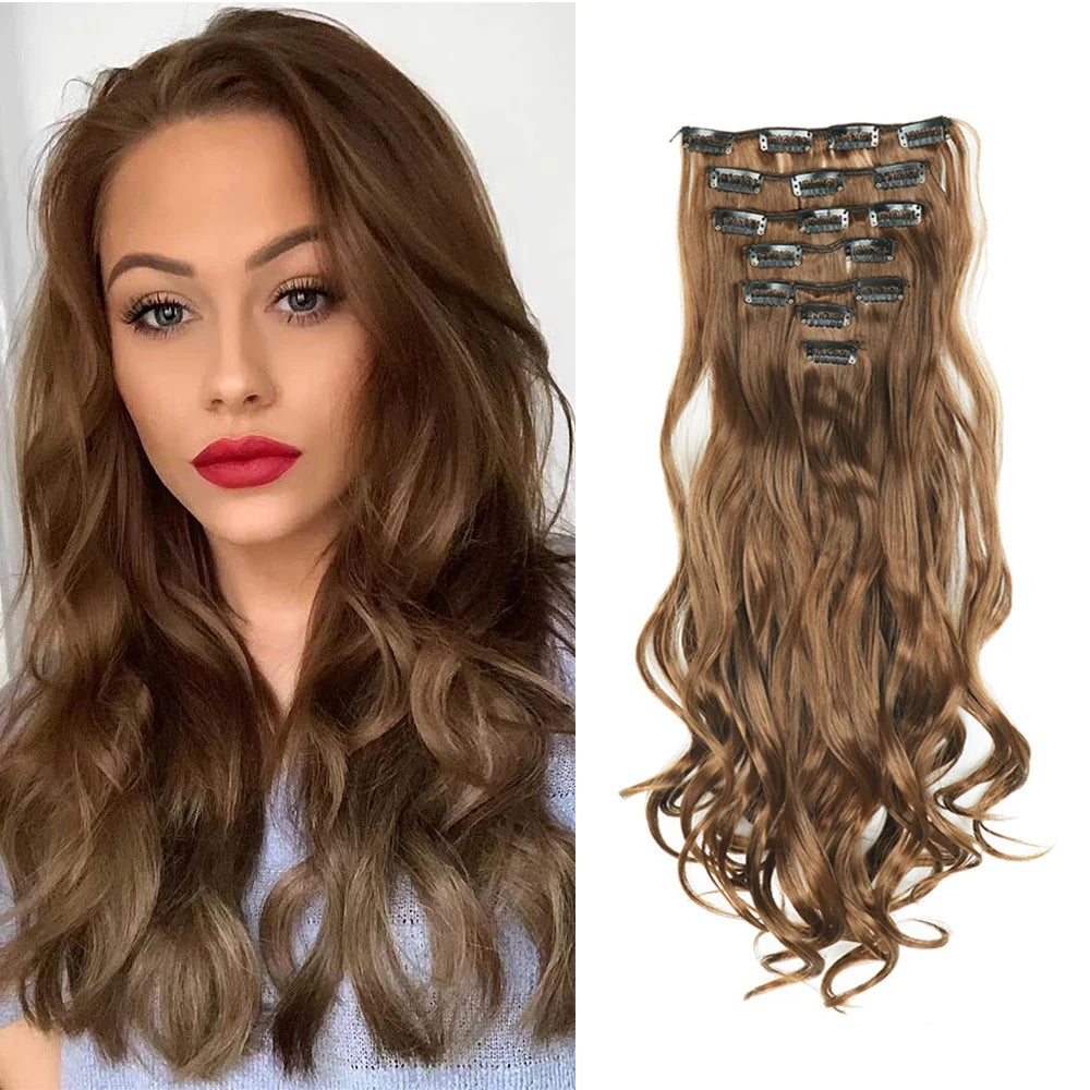 Clip In Hair Extensions 7 PCS 22 Inch Wavy Curly Synthetic Hair Pieces