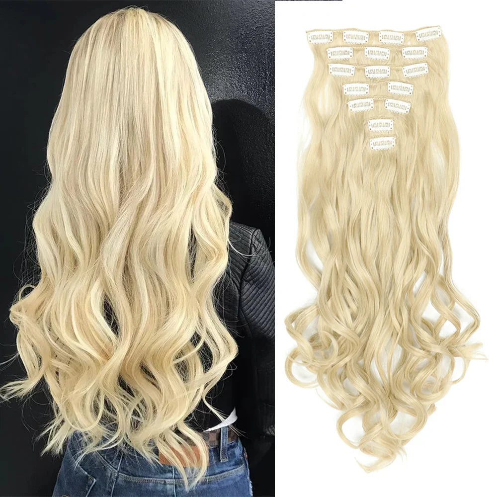 Clip In Hair Extensions 7 PCS 22 Inch Wavy Curly Synthetic Hair Pieces